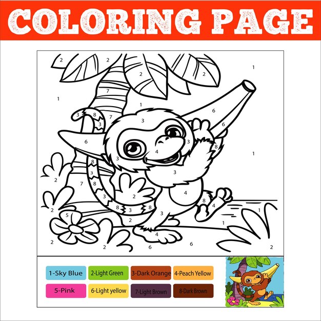 Premium vector vector number coloring page for children cute cartoon jungle animals learn numbers and colors