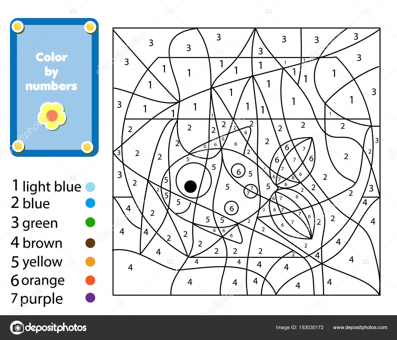 Children educational game coloring page fish bowl color numbers printable stock vector by ksuklein