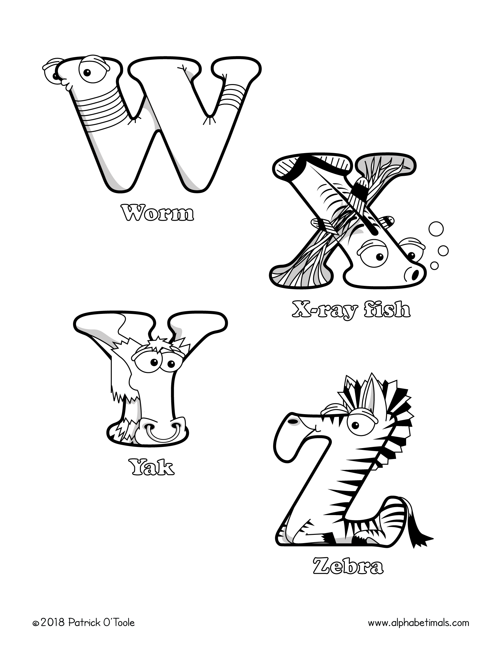 Printable coloring pages uppercase letters animals