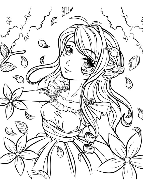 Printable anime wall art anime manga print digital download cute anime girls anime coloring page anime lover gift