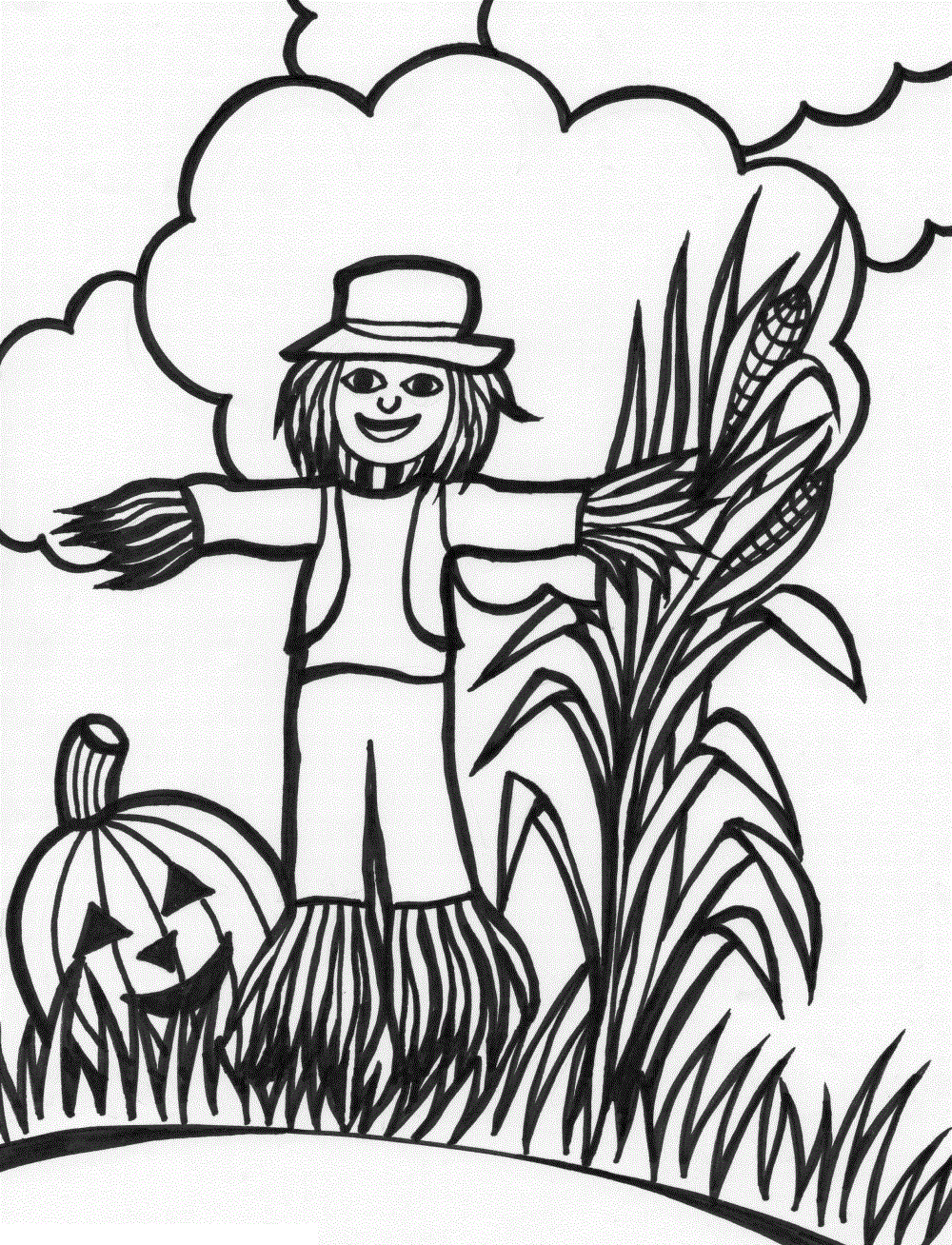 Free printable scarecrow coloring pages for kids