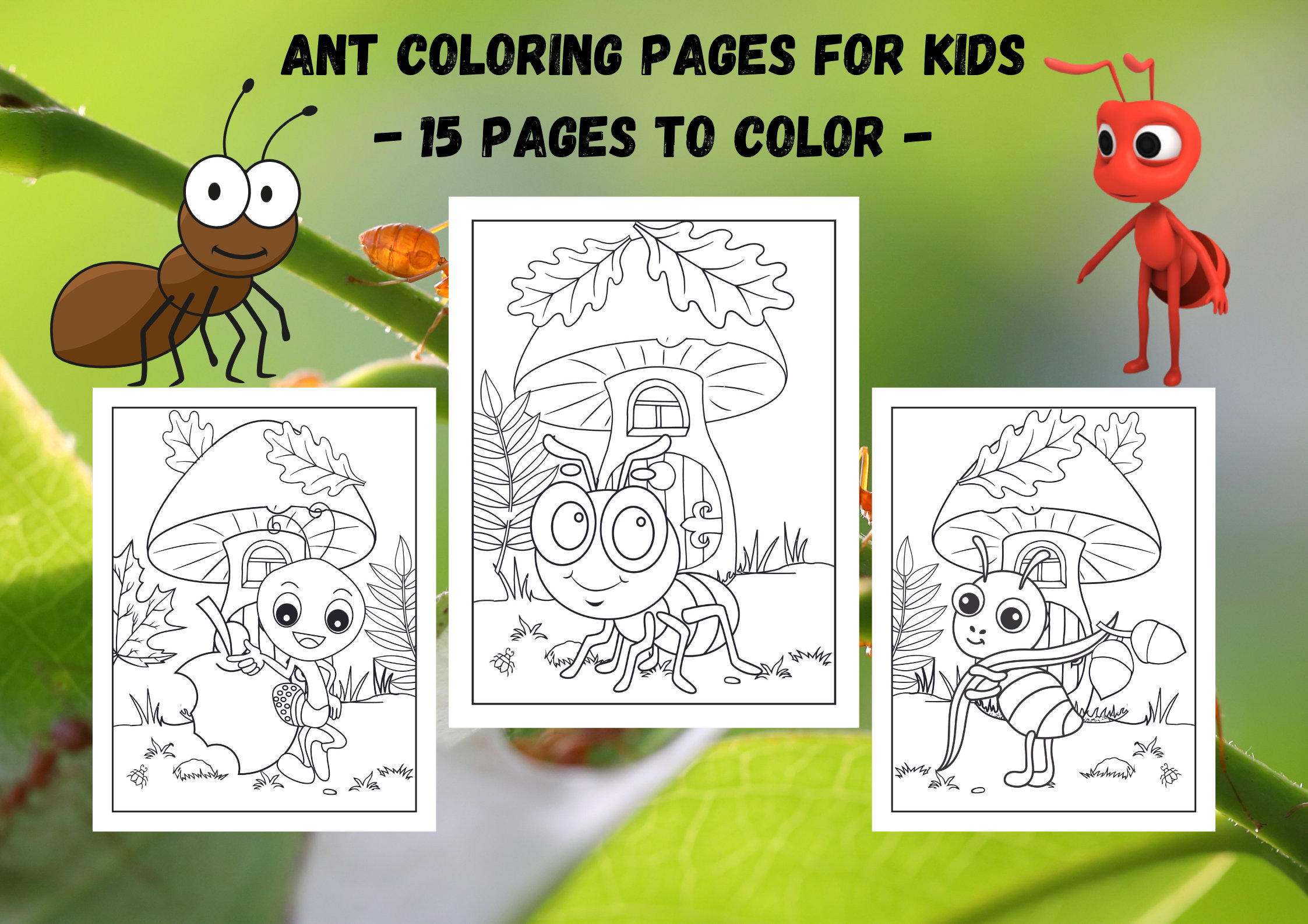 Ant coloring pages for kids boys girls printable pages cute ants coloring and activity book digital download