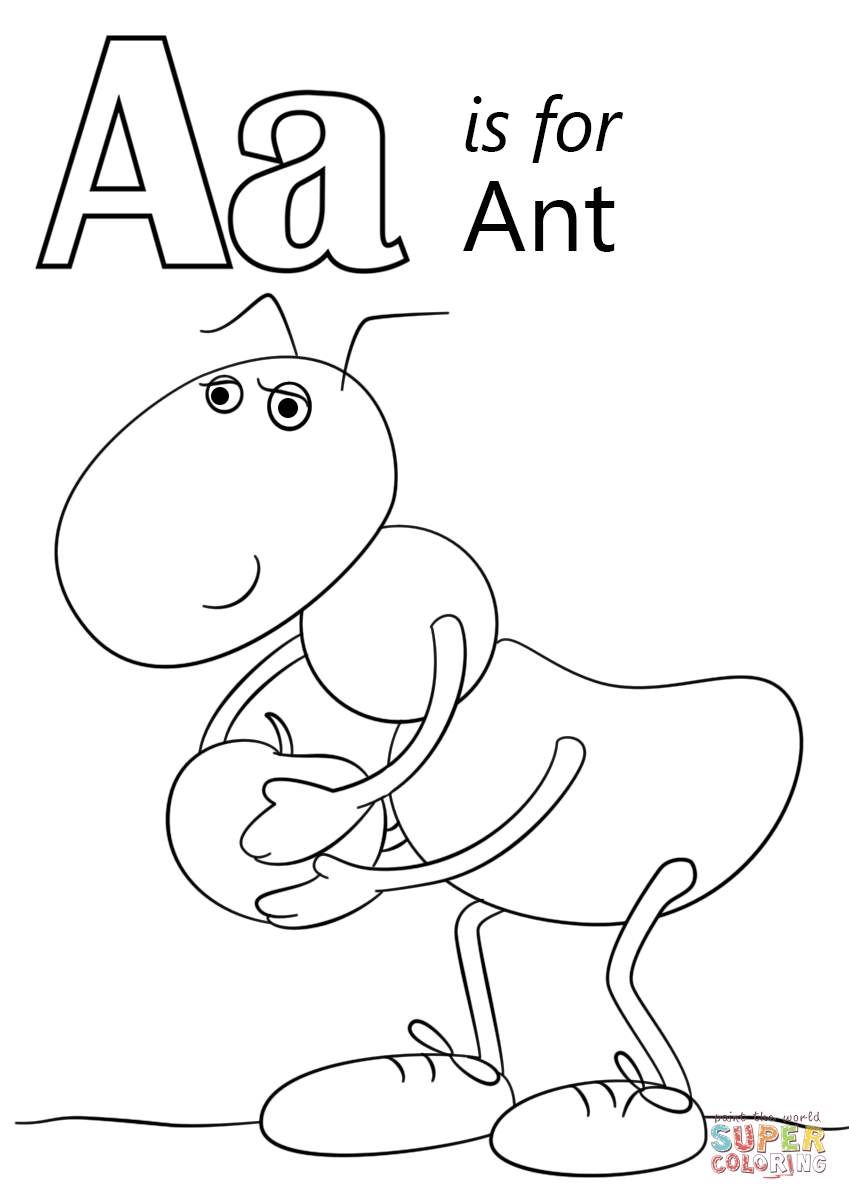 Letter a is for ant coloring page free printable coloring pages