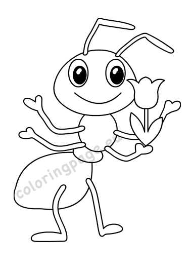 Printable ant with a flower coloring page