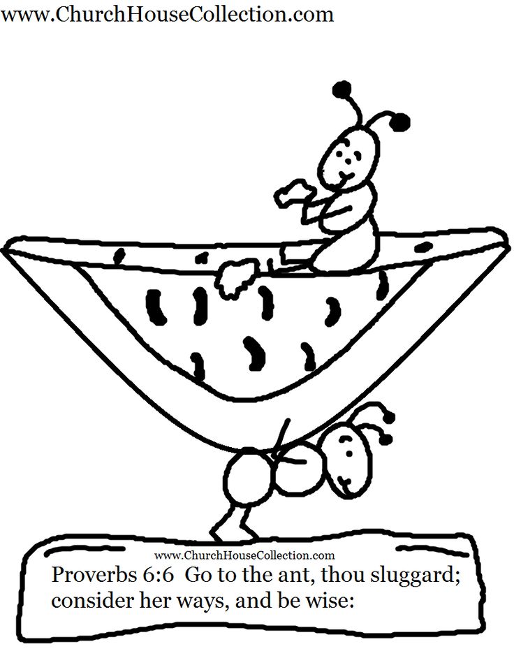 Ant carrying watermelon cutout printable template sunday school childrens church proverbsâ sunday school coloring pages sunday school kids sunday school lessons