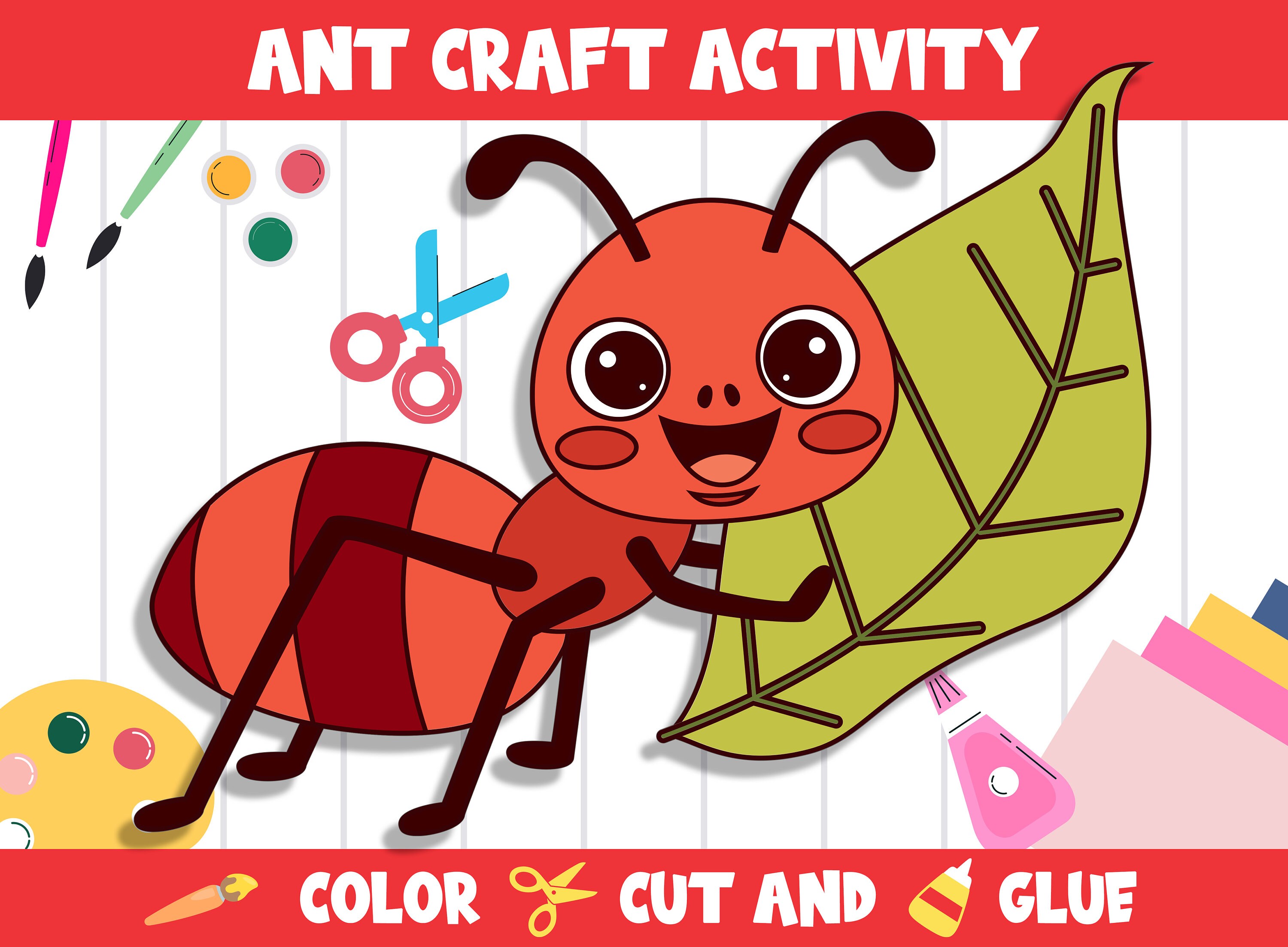 Cute ant craft activity color cut and glue for prek to nd grade pdf file instant download