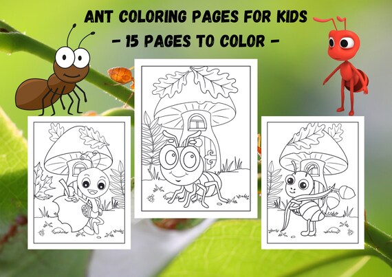 Ant coloring pages for kids boys girls printable pages cute ants coloring and activity book digital download