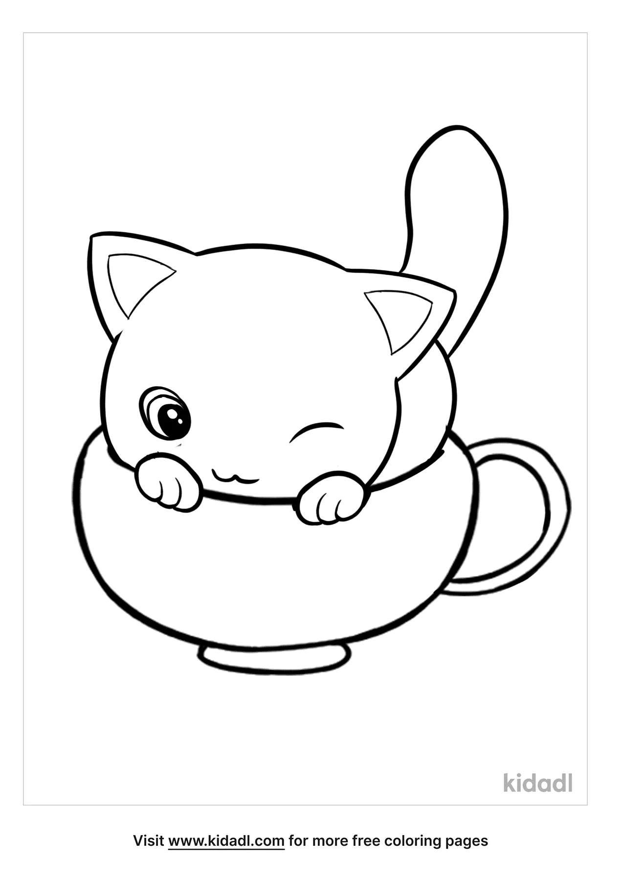 Free tiny kitten in a cup coloring page coloring page printables