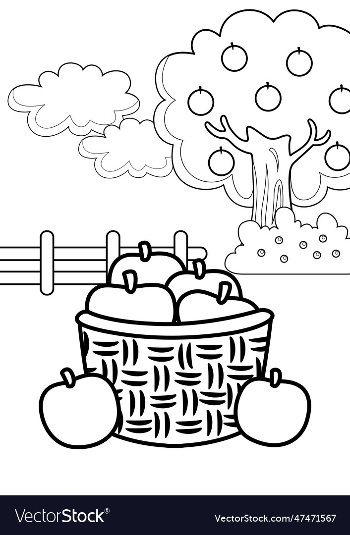 Apple basket coloring pages royalty free vector image