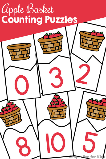 Apple basket counting puzzles printable