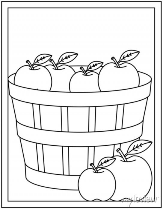 Apples basket editable coloring page design â wall stickers cherry strawberry cup