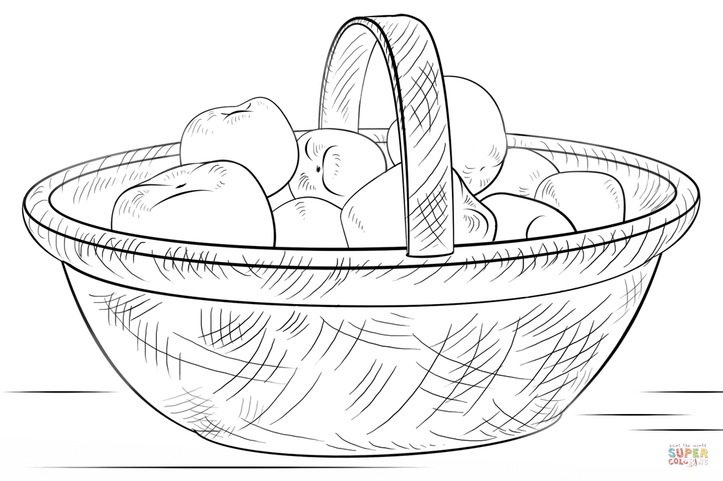 Basket with apples coloring page free printable coloring pages