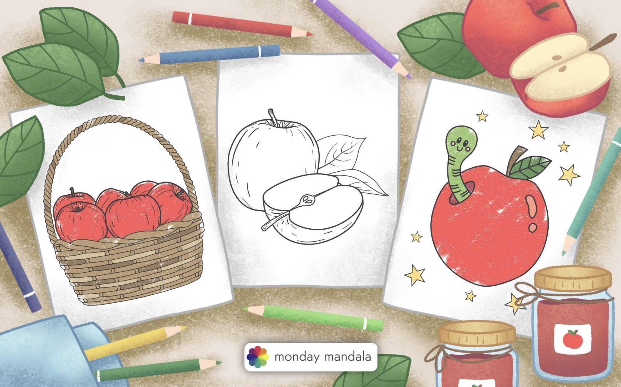 Apple coloring pages free pdf printables