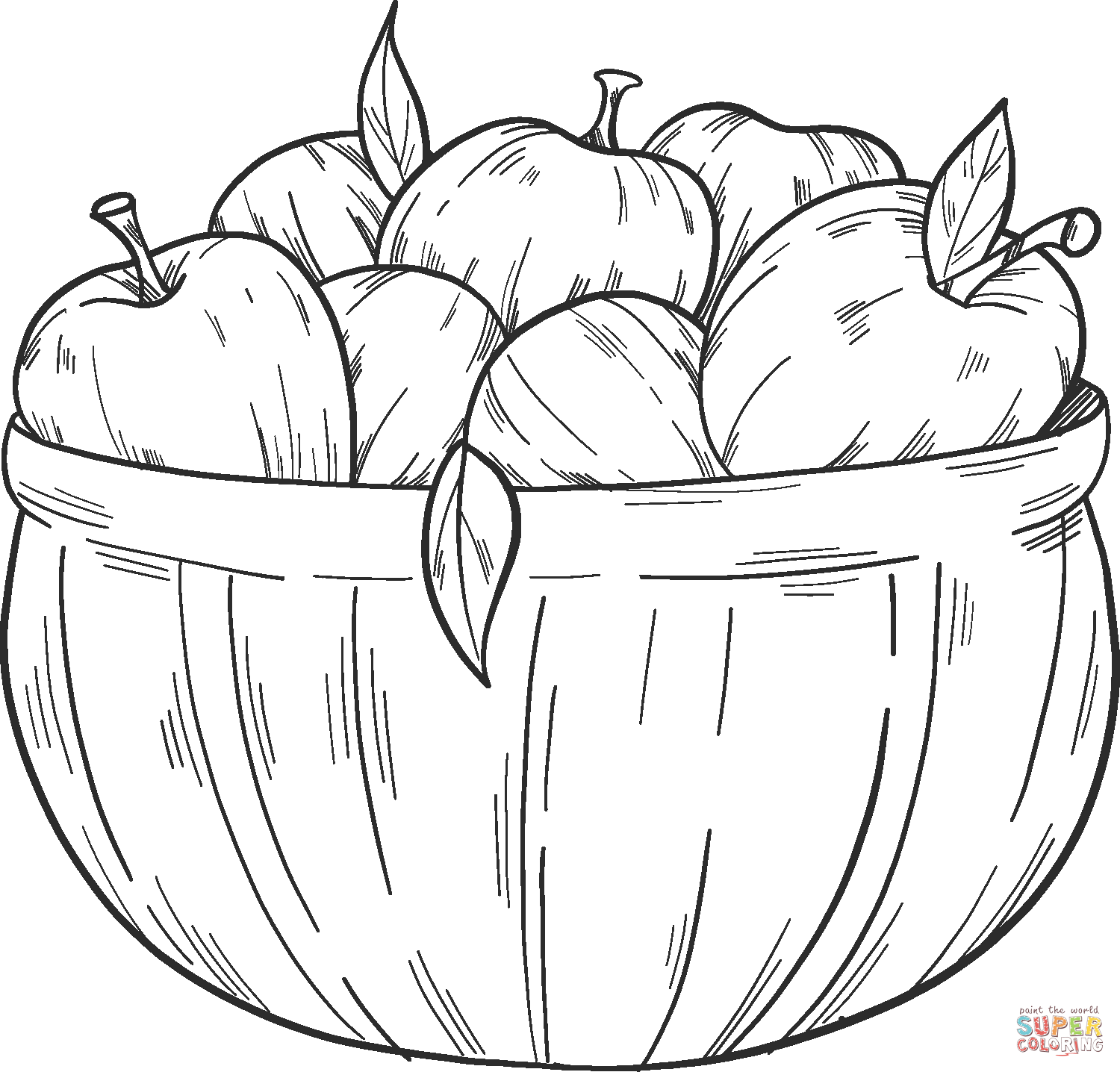 Basket with apples coloring page free printable coloring pages