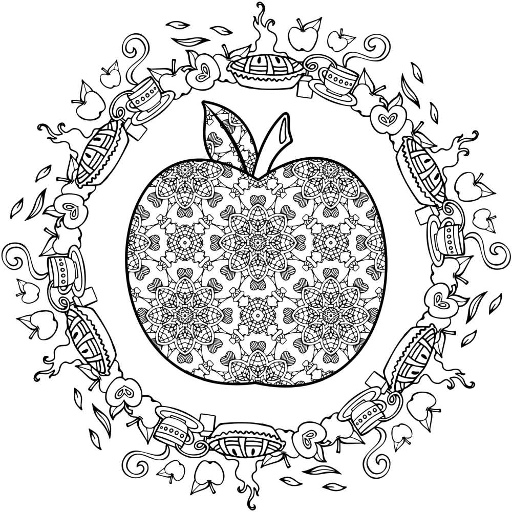 Free printable apple adult coloring page