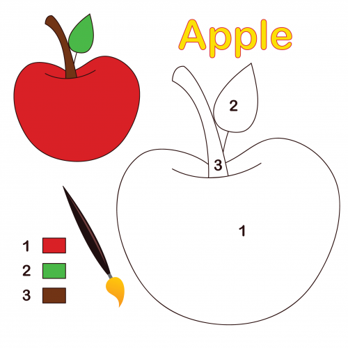 Apple color by number coloring page