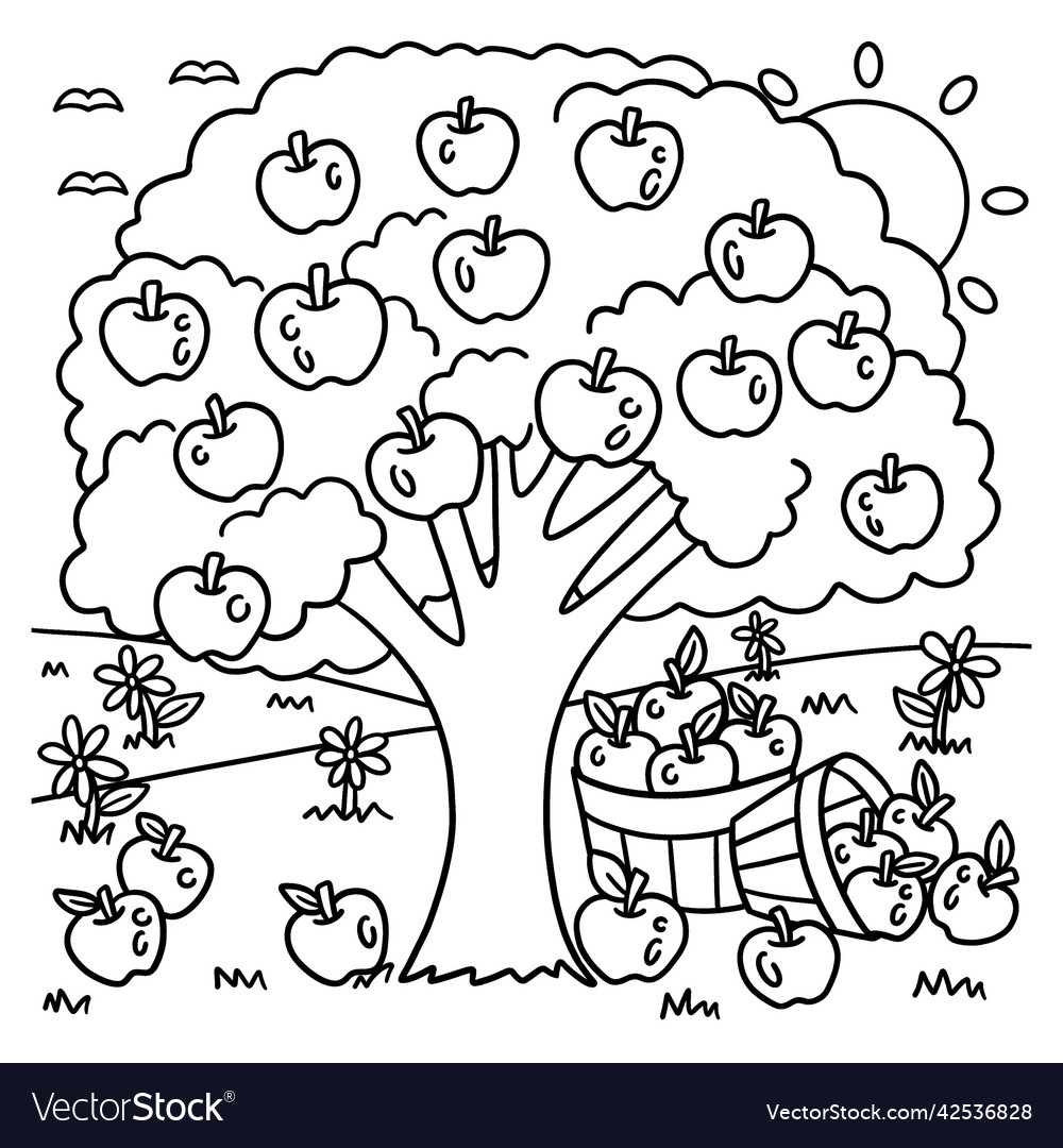 Apple tree coloring page for kids royalty free vector image