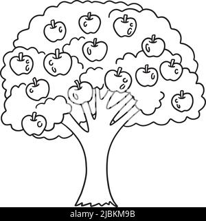 Apple tree coloring page isolated for kids stock vector image art