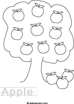 Apple tree activity worksheet paper with traceable letters