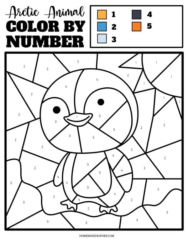 Arctic animal color by number printables homemade heather