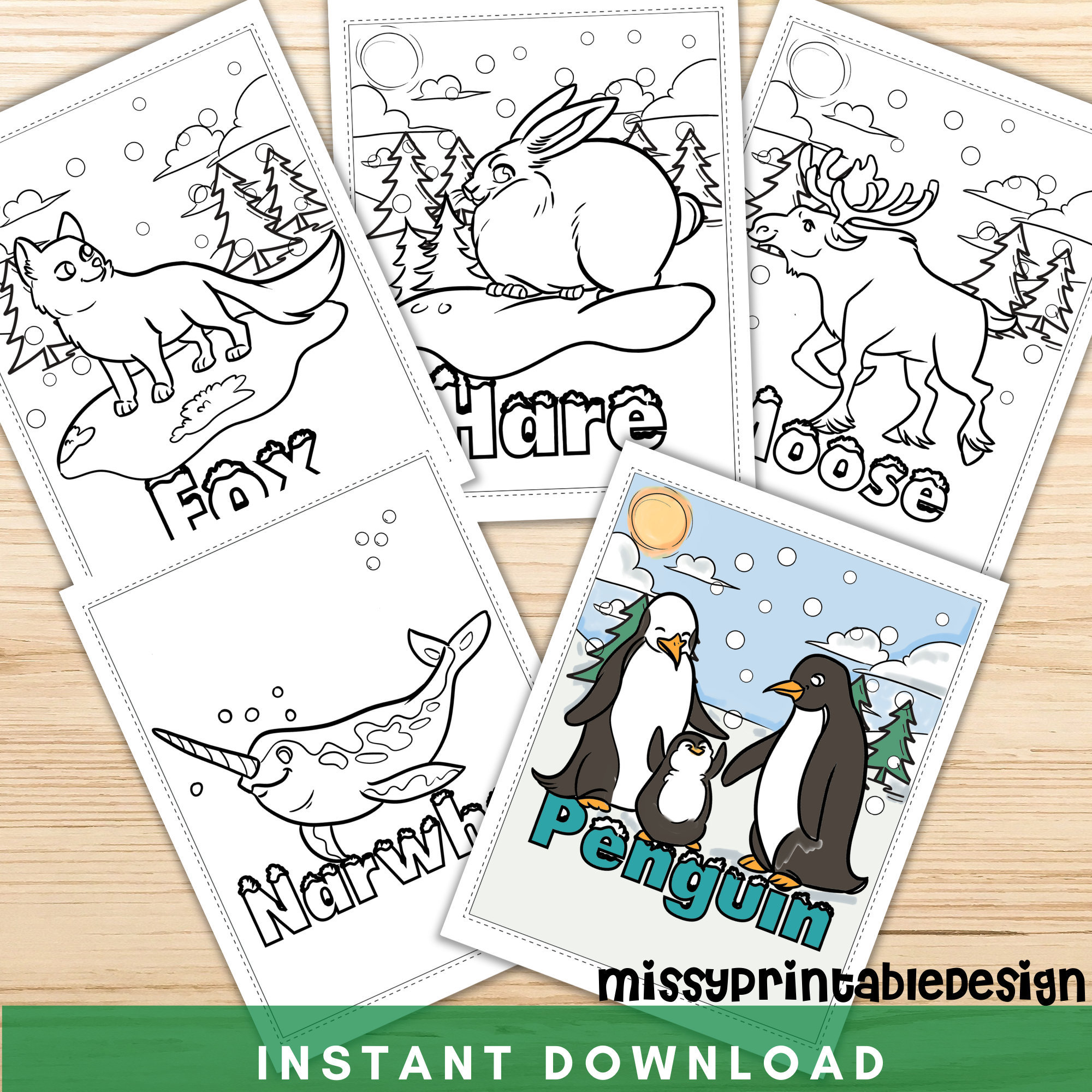 Arctic animals coloring pages printable animal coloring pages arctic animal activity instant download