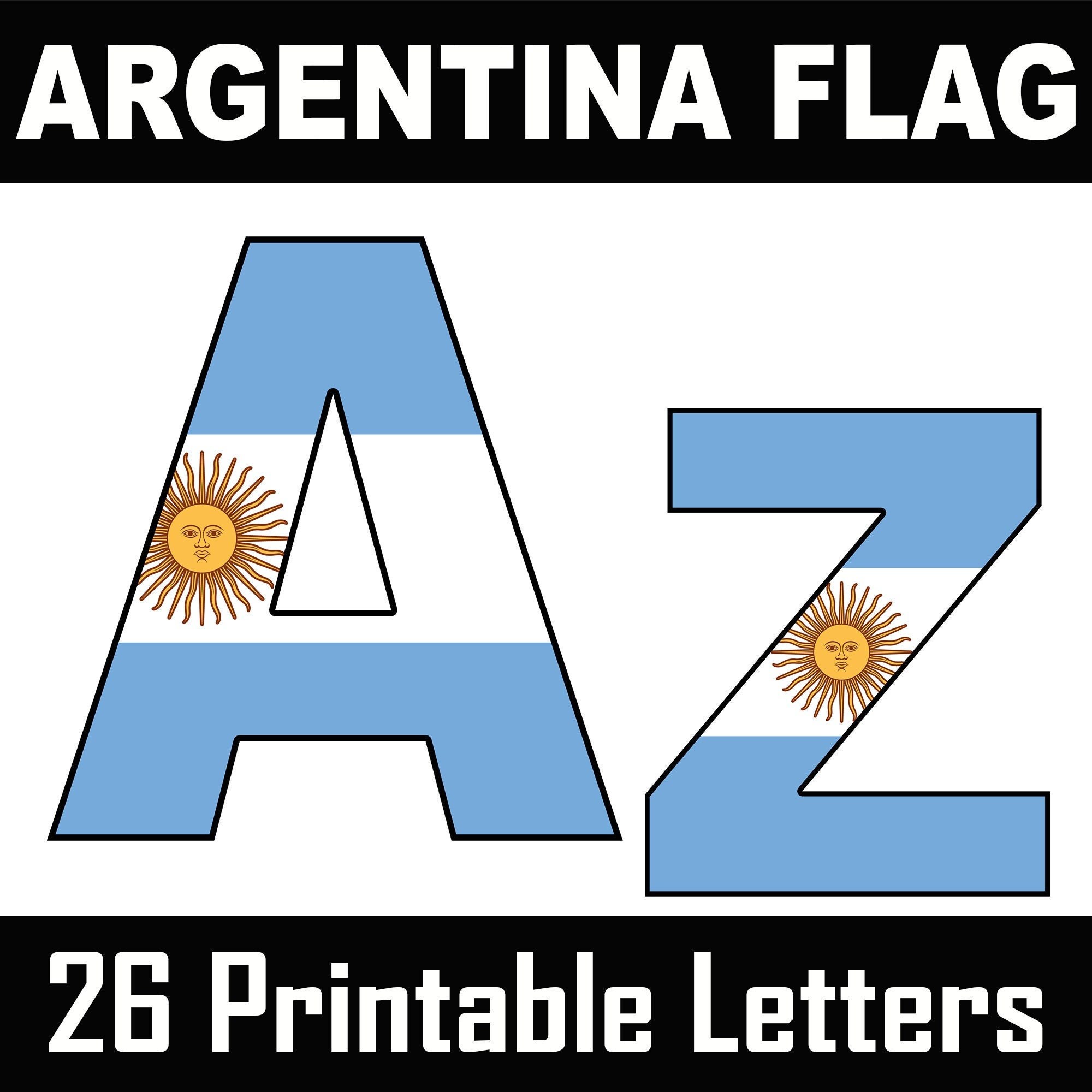 Argentina flag alphabet letters printable digital letters uppercase letters diy banners instant download