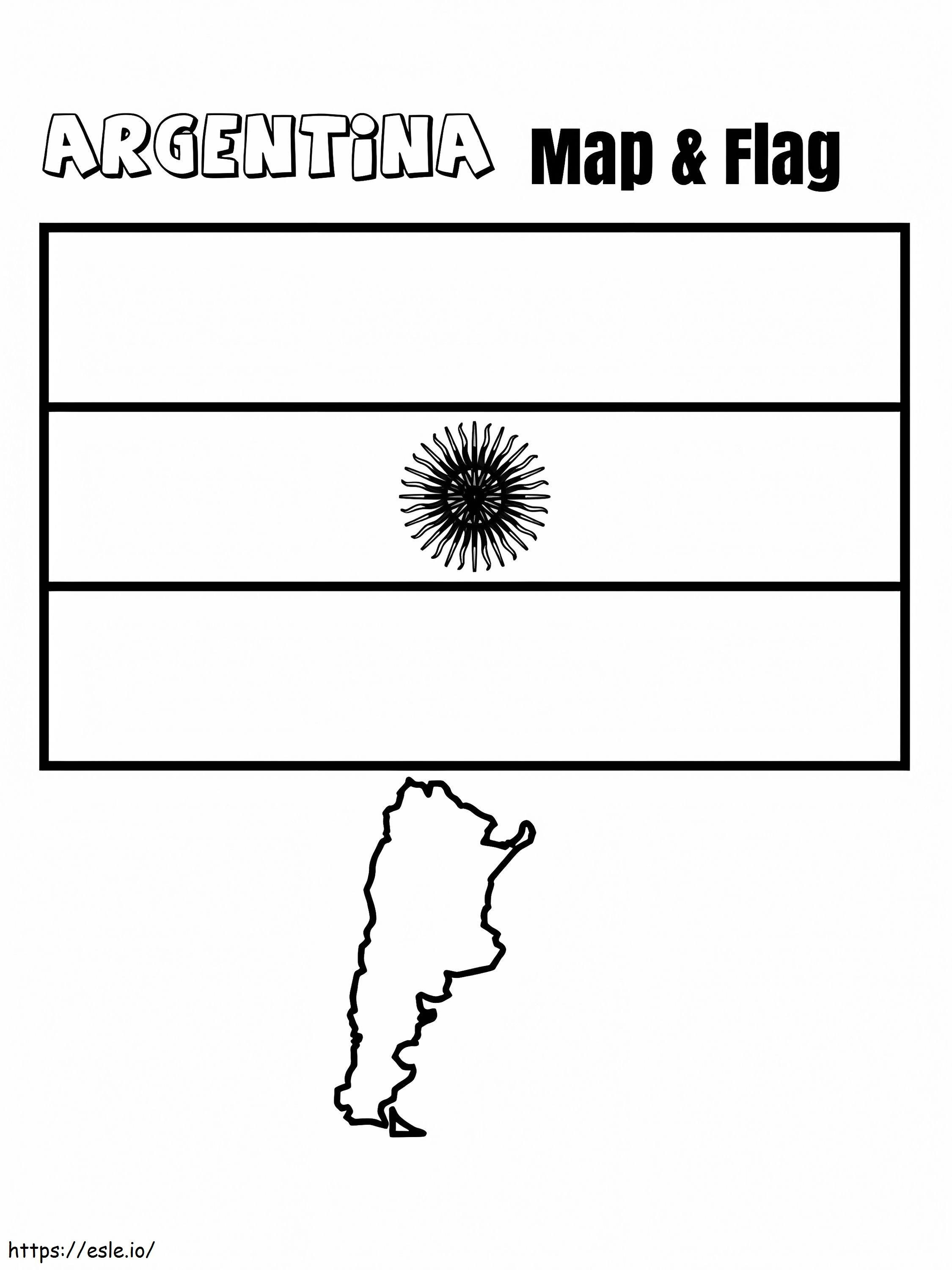 Argentina flag and map coloring page