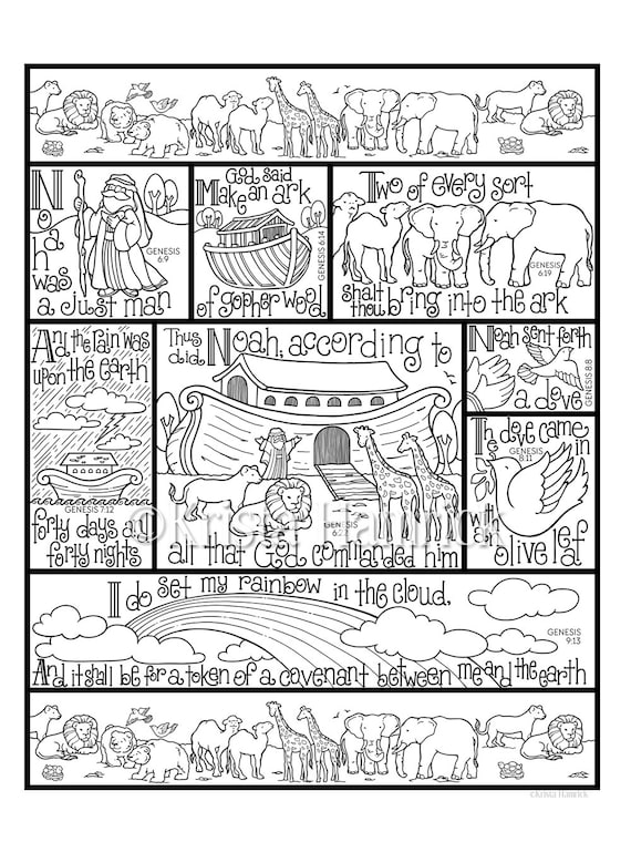 Noahs ark coloring page in three sizes x x suitable for framing x for bible journaling tip