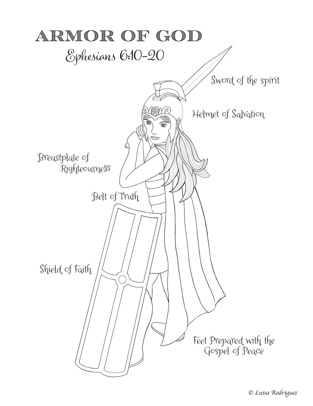 Armor of god for girls coloring page