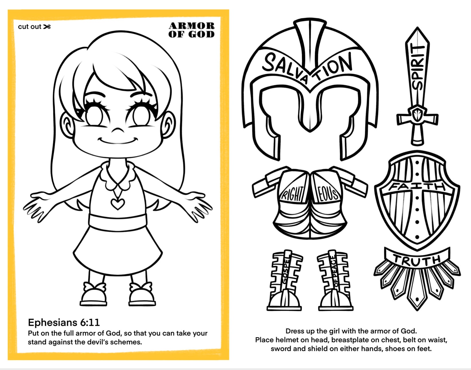 Instant download printable armor of god cutout activity great for christian kids homeschooling sunday school and bible studies