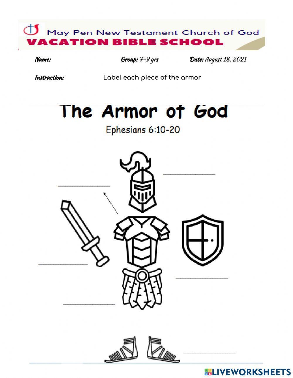 Armor of god worksheet live worksheets