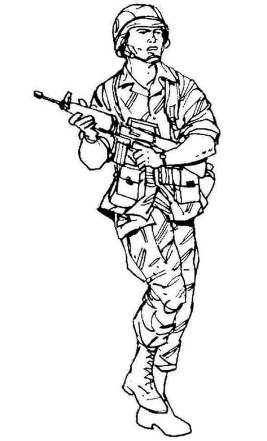 Soldier holding a gun coloring page