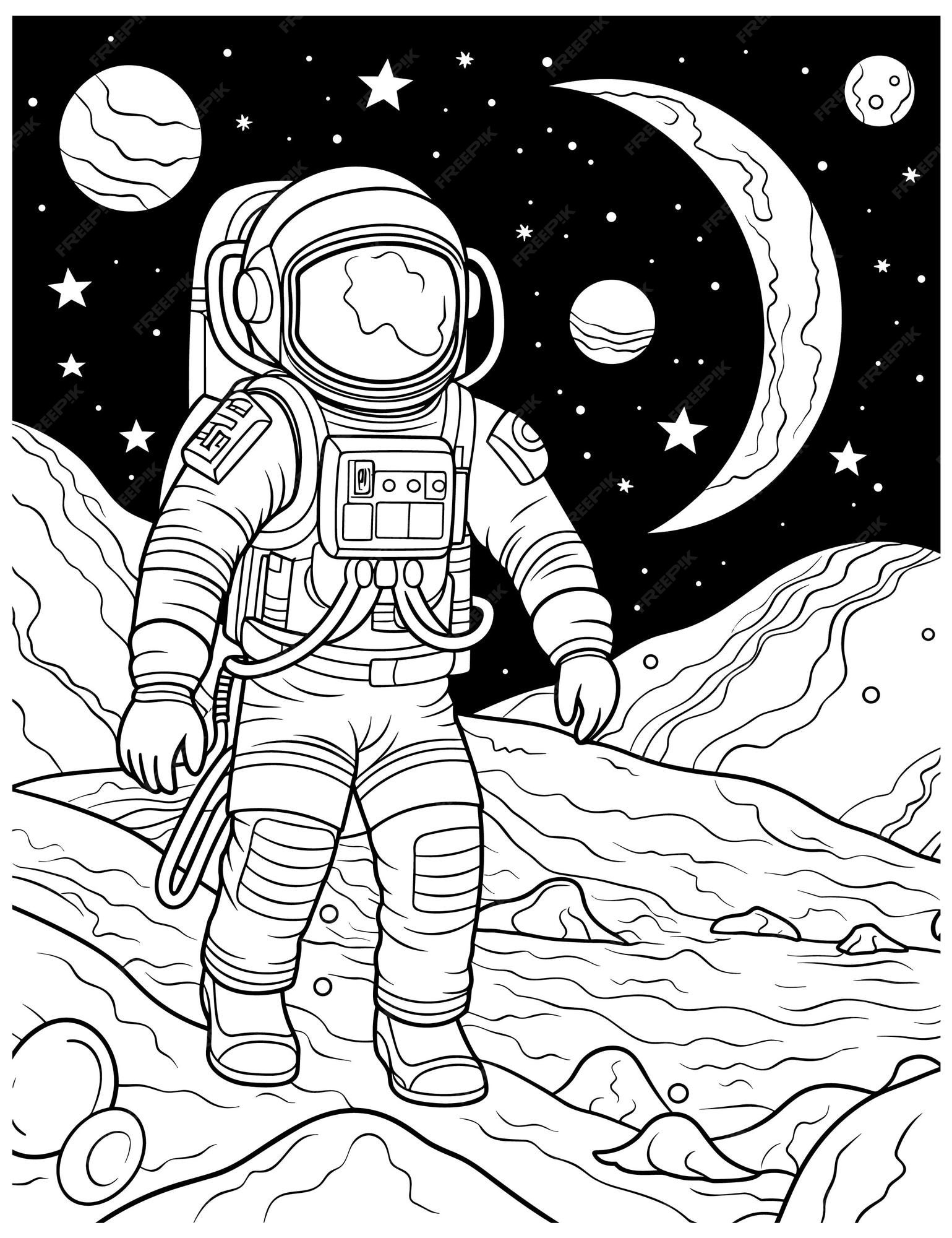 Premium vector astronaut coloring pages for kids