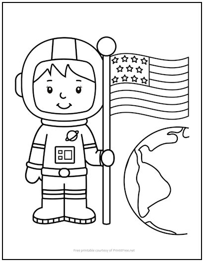 Astronaut with flag coloring page print it free