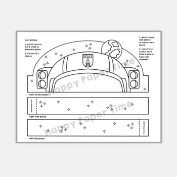 Astronaut helmet paper crown headband printable coloring craft activity for kids