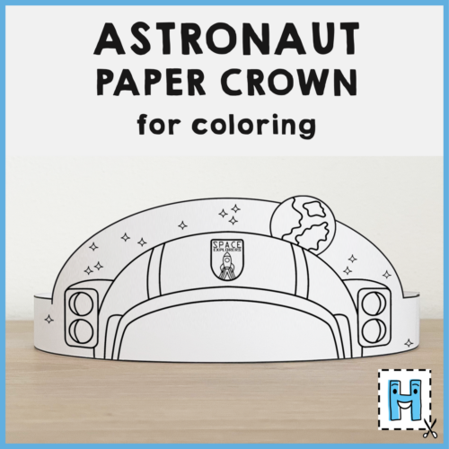 Astronaut helmet paper crown headband printable coloring craft activity for kids made by teachers
