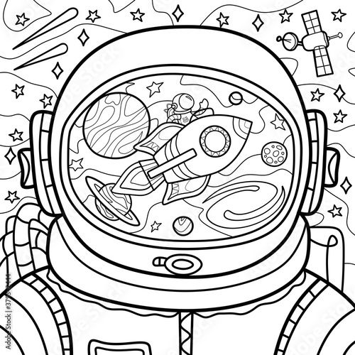 Coloring antistress page for adults and children reflection of the universe in an astronauts helmeâ space coloring pages cute coloring pages coloring book art