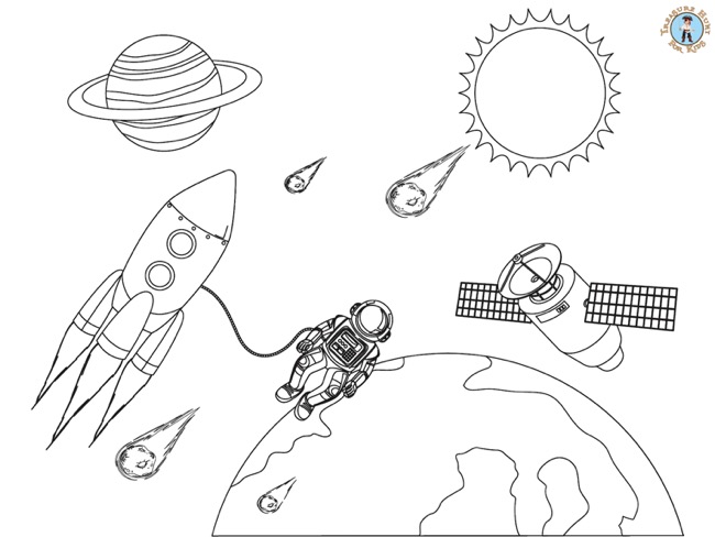 Astronaut in outer space coloring page