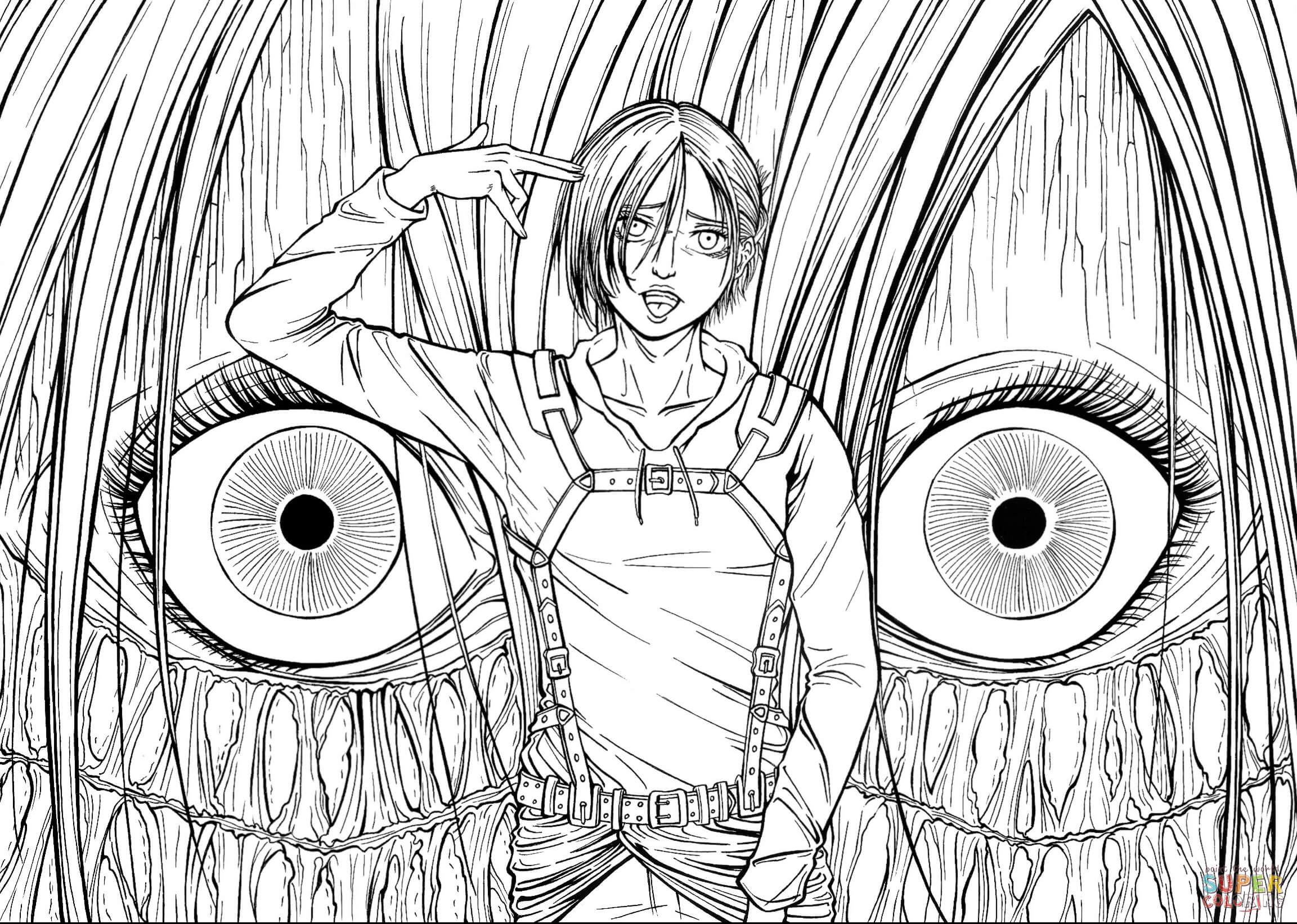 Annie leonhardt female titan from manga series shingeki no kyojin attack on titan advancing giants coloring page free printable coloring pages