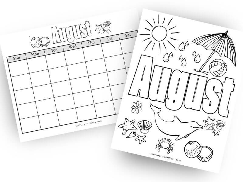 Free august coloring page and calendar for kids