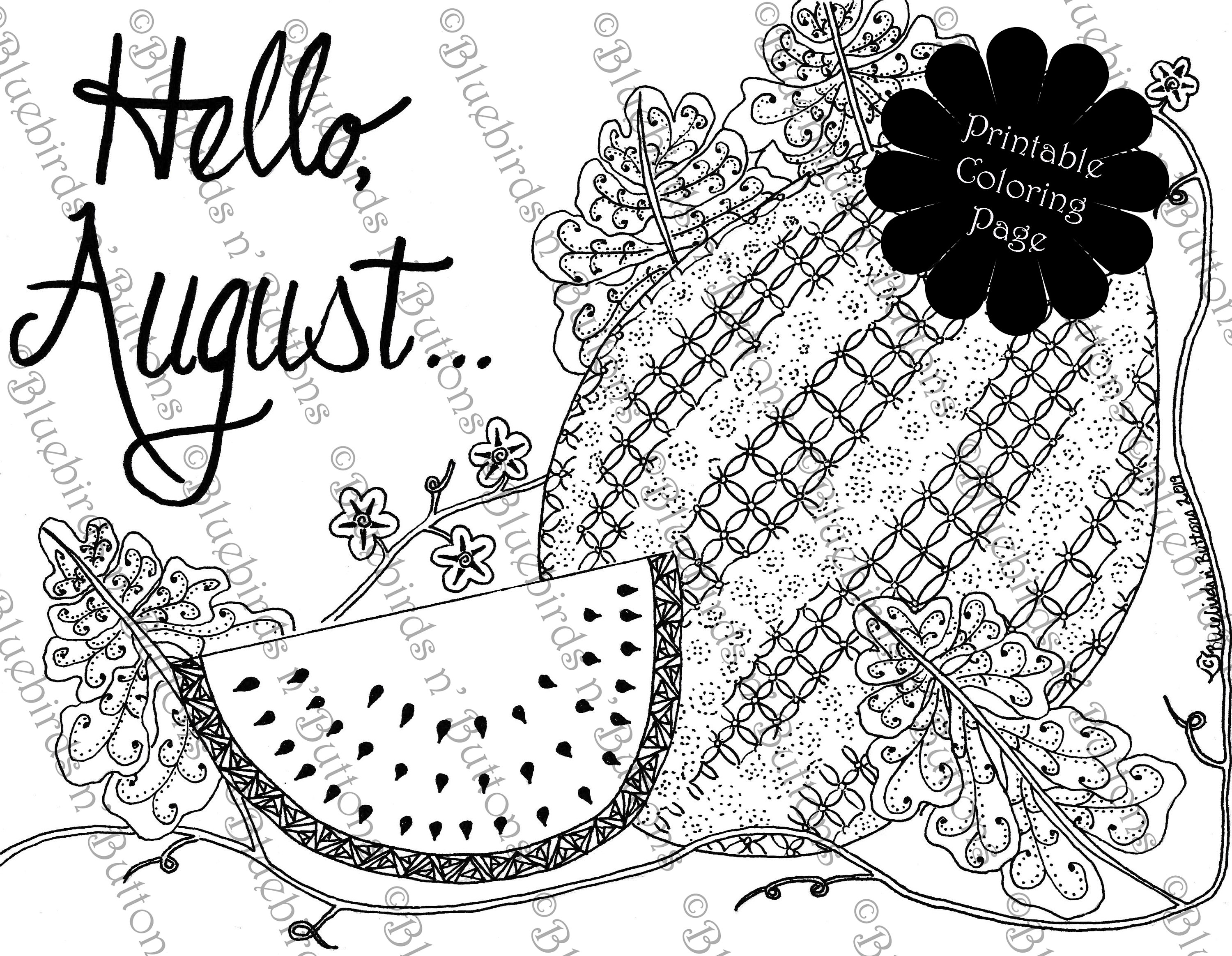 Coloring page printable coloring page august coloring watermelon coloring page download adult coloring page kids coloring pages