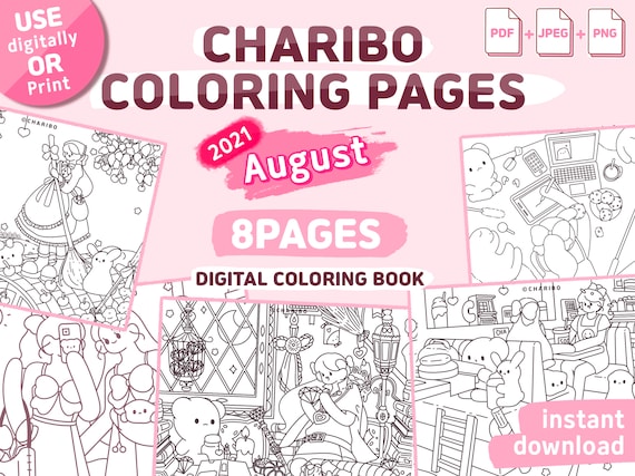 Charibo art august set digital coloring book printable coloring pages adult coloring sheet kids coloring sheet coloring template