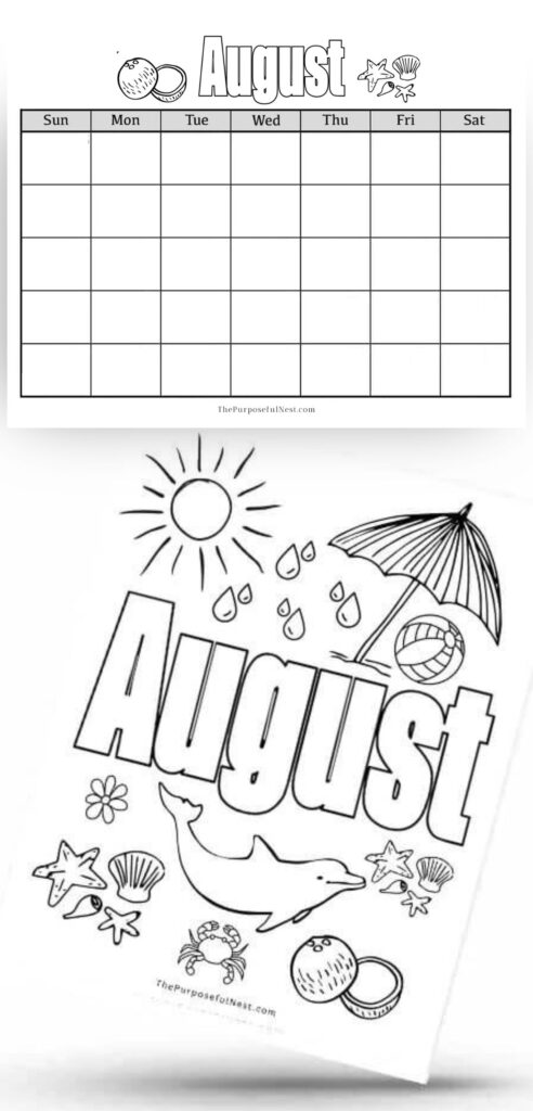 Free august coloring page and calendar for kids