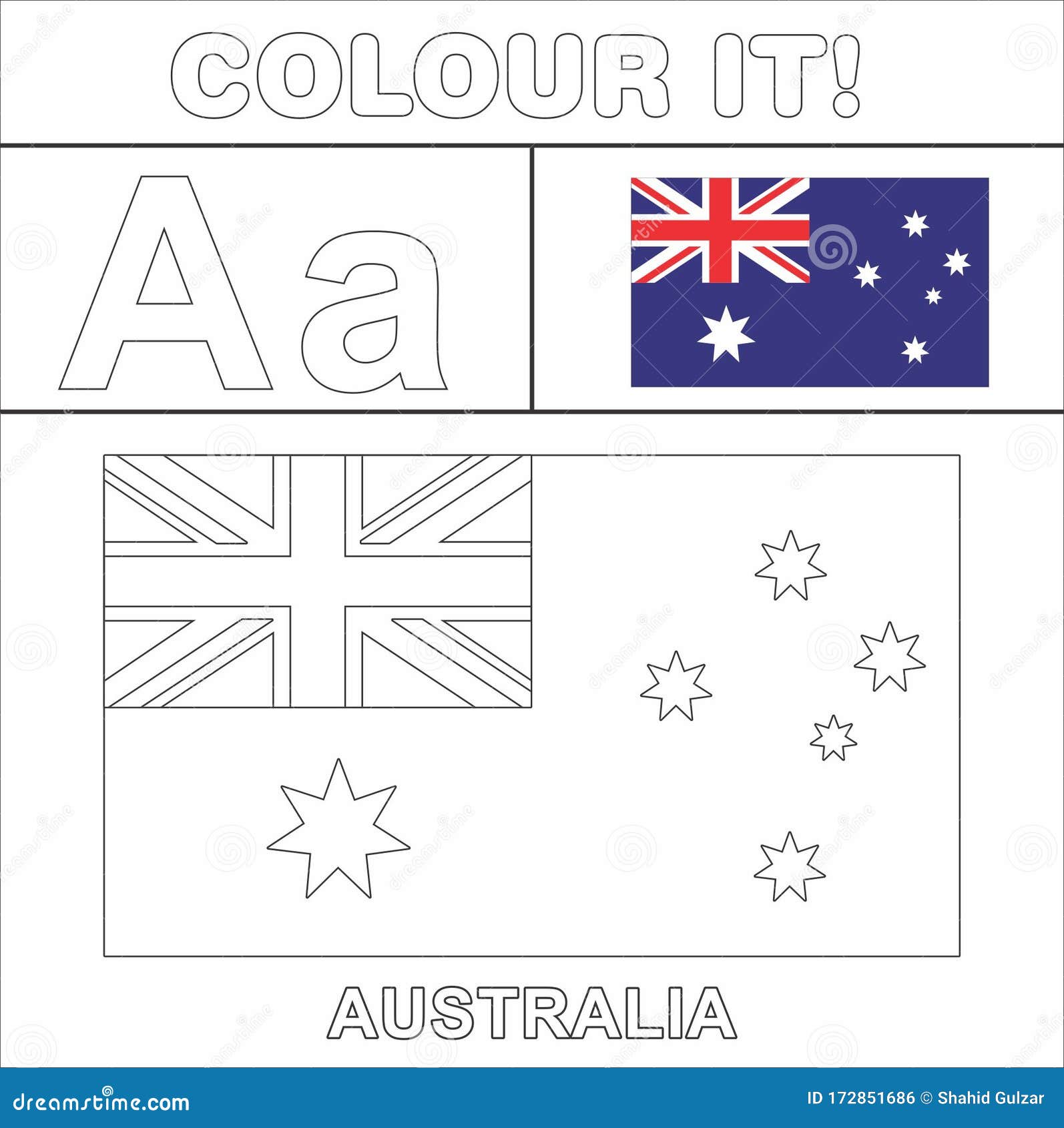 Colour it vector kids stuff coloring page country start from english latter a australia flag illustration stock illustration