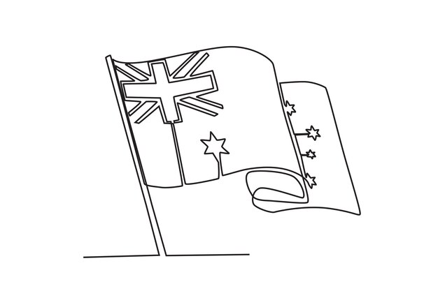 Premium vector closeup view of the australian flag flying australia day oneline drawing