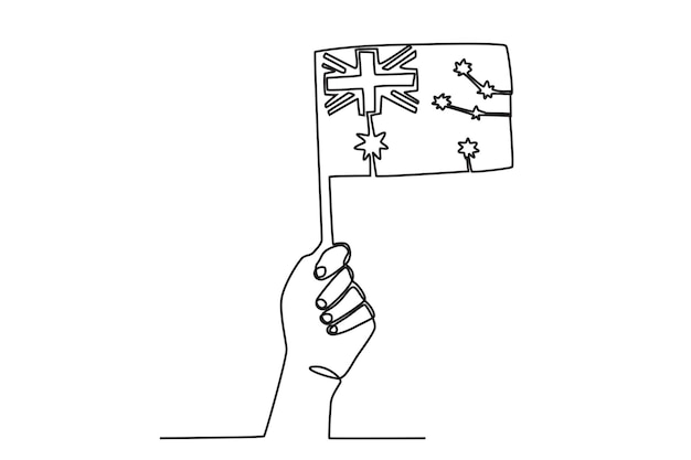 Premium vector a hand raised the australian flag australia day oneline drawing