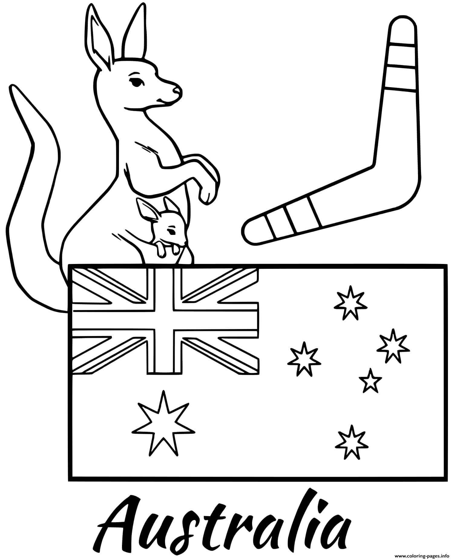 Australia flag boomerang coloring page printable