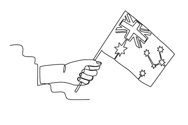 Premium vector a hand holding a small australian flag australia day oneline drawing