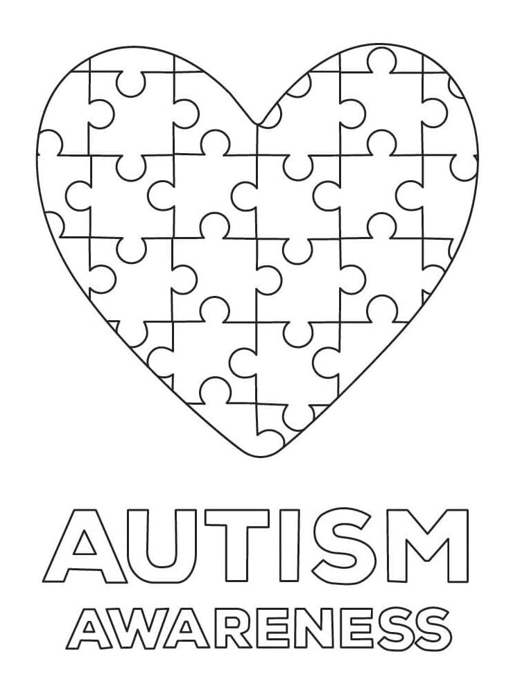 Autism awareness heart coloring page