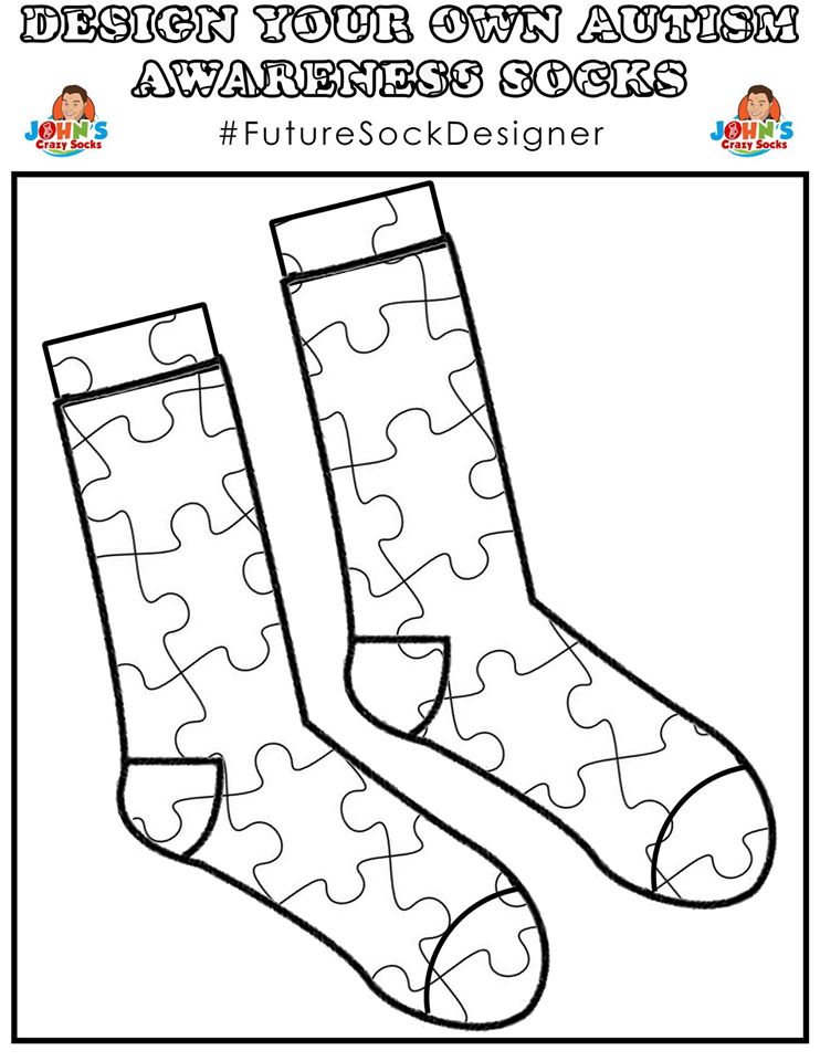 Color your own autism awareness sock for autism awareness month